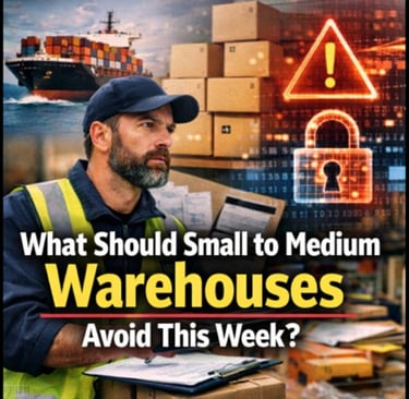 Warehouse manager reviewing inbound freight, labor plan, and inventory risks during a volatile supply chain week