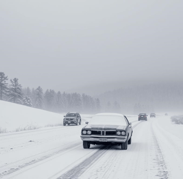 A serene winter landscape in the Southeast, showcasing a heavy snowstorm blanketing pine trees