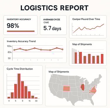 Infographic titled ‘How to Build a Logistics Report’ featuring a central dashboard mockup