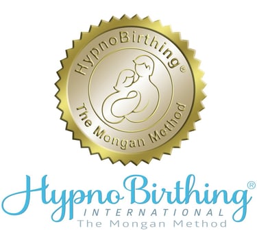 Official HypnoBirthing International logo for The Mongan Method featuring a gold seal.