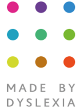 a colorful logo for Made by Dyslexiia