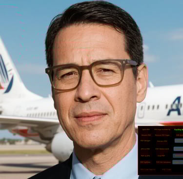 a man in a suit and tie standing in front of a plane