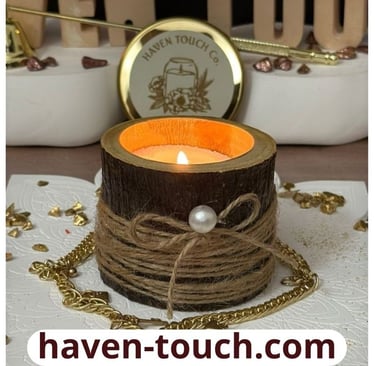 haven touch egypt: wooden jar, candle holders, glass wax melt, wax melt