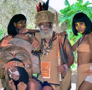 a man and woman in native american indian headdress buggy adventura punta cana