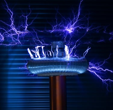 a tesla coil producing high voltage sparks and arcs as used by simon hewitt