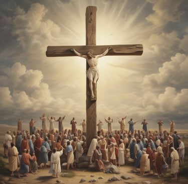 A stone statue features a bearded figure holding a book with engraved text. The text reads: 'THE SPIRIT OF THE LORD IS UPON ME BECAUSE HE HATH ANOINTED ME TO PREACH THE GOSPEL TO THE POOR.' The figure's hand is raised in a gesture, and the statue is set against a mustard-colored background.