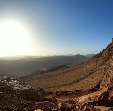 Hiking trail leading up Mount Sinai with rocky desert terrain in Egypt