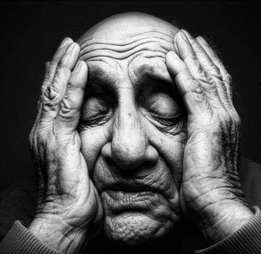 Anciano tomandose la cabeza por falta de memoria