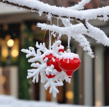 a white church with a gold dome and a christmas tree