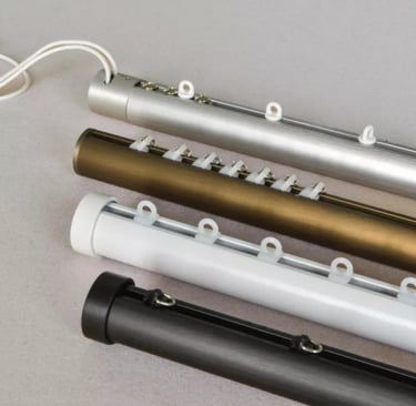 rails décoratifs avec glisseurs blanc, nickel brossé, bronze et noir