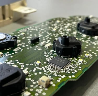 Foto tomada en el Laboratorio de Clairicar Reparando los pines del procesador del cuadro de un coche