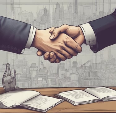 a man and woman shaking hands over a desk