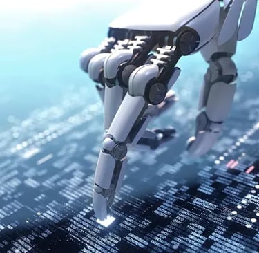 a robot hand holding a piece of technology