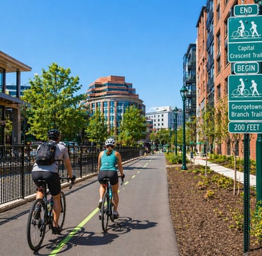 Cyclist riding on the Capital Crescent Trail in Washington D.C.