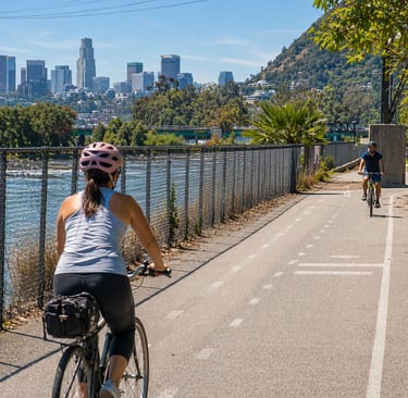 Cyclists on the Los Angeles River Bike Path