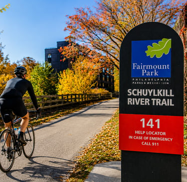 Cyclist riding on the Schuylkill River Trail in Philadelphia