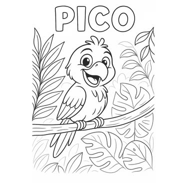 Pico the Parrot colouring page – free jungle printable for kids