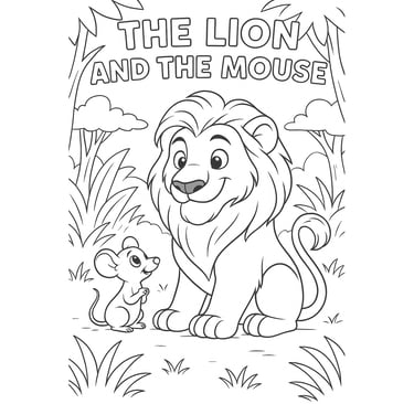 The Lion and the Mouse colouring page - free jungle printable for kids