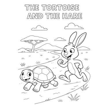 The Tortoise and the Hare colouring page - free jungle printable for kids