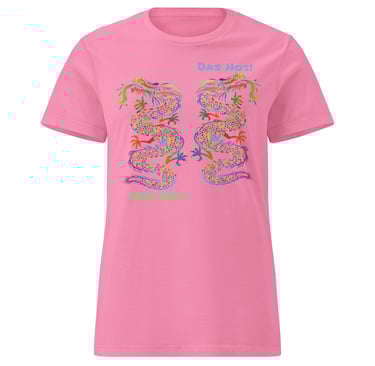 a pink t - shirt with two dragons ghost front view