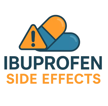 buprofen Side Effects logo with bold text and medical cross icon, representing trusted health information on ibuprofen risks 