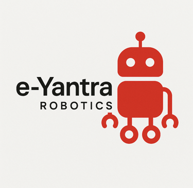 Logo of e-Yantra Robotics showing a simple red robot icon with circular eyes, claw-like hands, and w