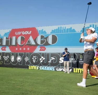 Cam Smith of Ripper GC tees on at LIV Golf Chicago 2024.