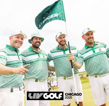 Stinger GC fly their flag after two thrilling playoff wins at LIV Golf Chicago (Photo: LIV Golf)