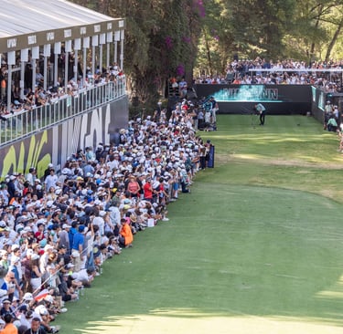 Captain Joaquín Niemann of Torque GC hits his shot from the 18th tee during the final round