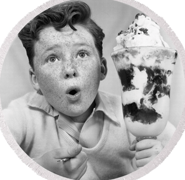 classic photo of boy with ice cream sunday