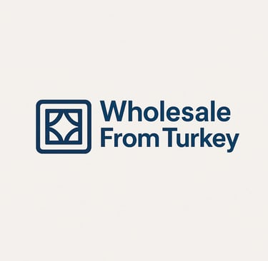 Wholesale From Turkey logo with a blue geometric icon and bold professional typography.