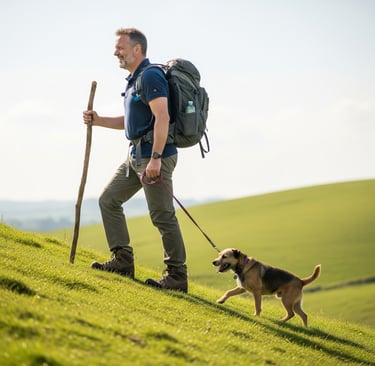 A man hiking after successful foot treatment