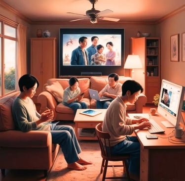 bố mẹ con cái chỉ lướt facebook xem điện thoại
