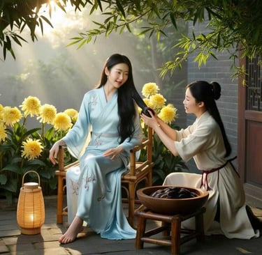 Cô gái gội đầu với nước bồ kết