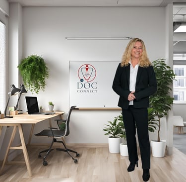 Anja Borchert, in ihrem Büro für die Ärztevermittlung