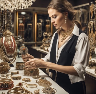 a woman is working on a project in a jewelry store