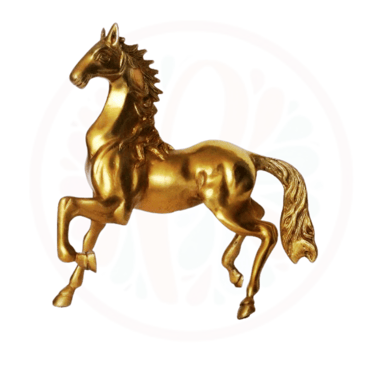 a golden horse statue of a horse with a golden mane