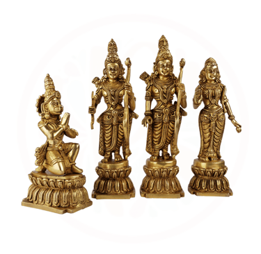 a group of four golden statues of hindu deities