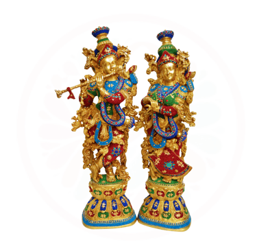 brass radha krishna stone statue