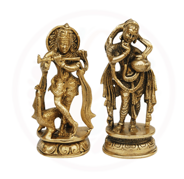 a pair of brass - plated figurines of hindu deities