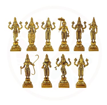 a group of ten bronze statues of hindu deities