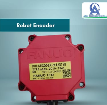 Red Fanuc Pulsecoder A860-2010-T341 industrial robot encoder with manufacturer label.