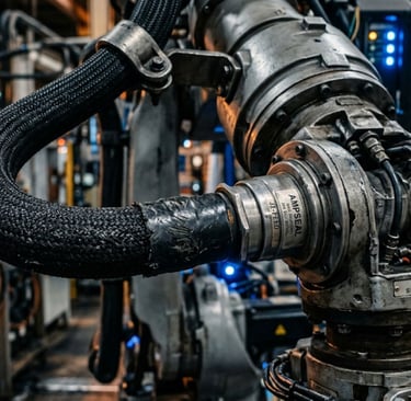 Technician inspecting teach pendant and cables of an industrial robot
