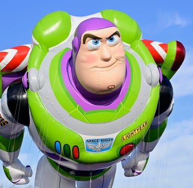 New Buzz Light Year Balloon, close up view, 2025
