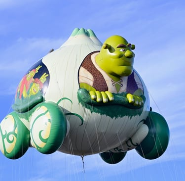 New Shrek Onion Carriage Balloon, front view, 2025