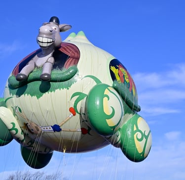 New Shrek Onion Carriage Balloon, back view, 2025
