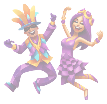 couple in vibrant dress celebrating Mardi Gras