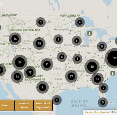 a map of the united states showing 400+ national parks