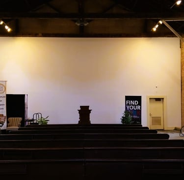 a church with a large church pewing area