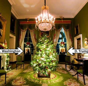 White House Christmas Decor` 2025 - Green Room President Lego Portraits